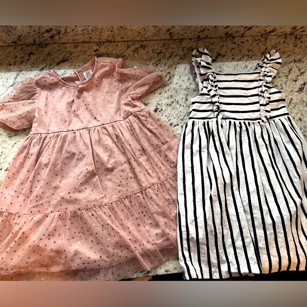 Girls Baby GAP dress lot sizes 4 & 5 Pink w gold stars and white w navy stripes